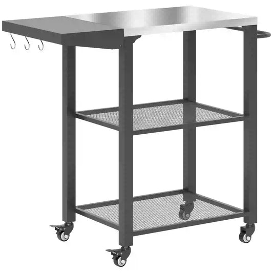Outdoor Grill Cart With Foldable Side Table, 3-Tier Pizza Oven Stand