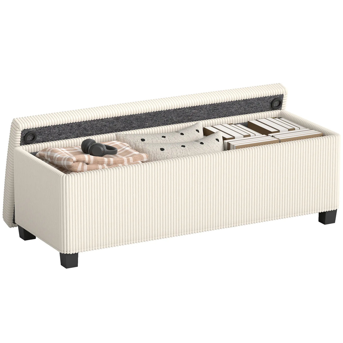 44 Inches Ottoman with Storage, Lid, Legs, Corduroy Bench, Beige Storage Ottomans & Benches at Gallery Canada