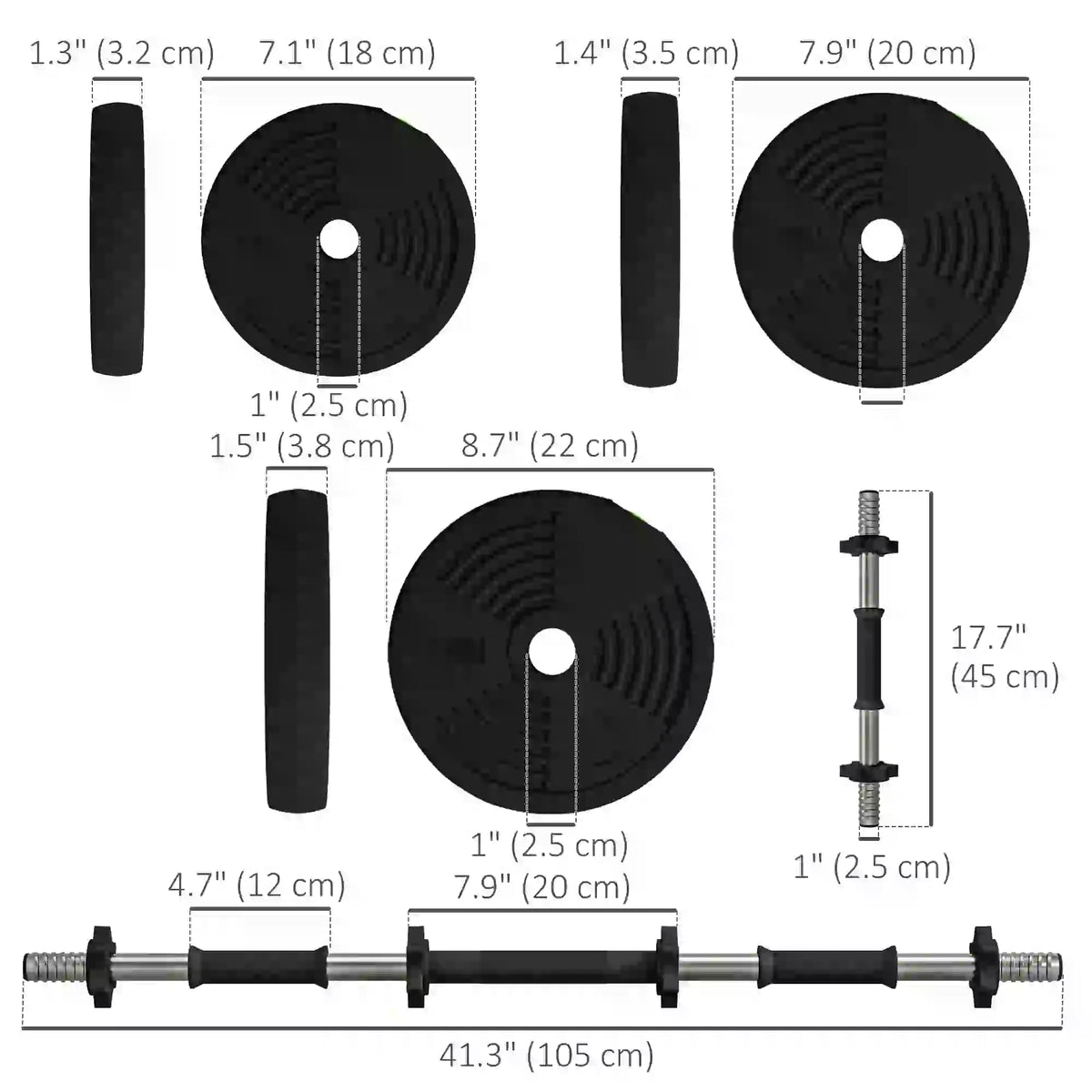 55LBS Adjustable Barbell Dumbbells Set, Non-Slip Handles Home Gym Dumbbells & Barbells at Gallery Canada