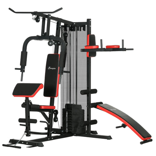 Home Gym Equipment, Workout Station with Bench, Push Up Stand, Dip Station, 143lbs