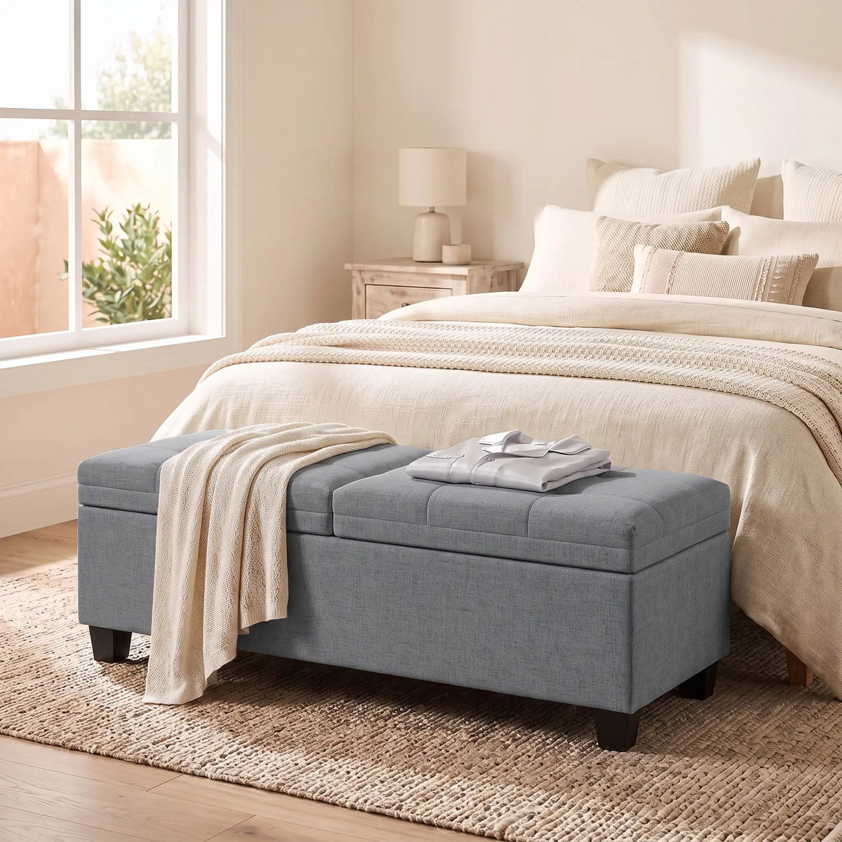 51.2" Storage Ottoman Bench, 2 Compartments, Dark Grey, Dark Grey Storage Ottomans & Benches at Gallery Canada