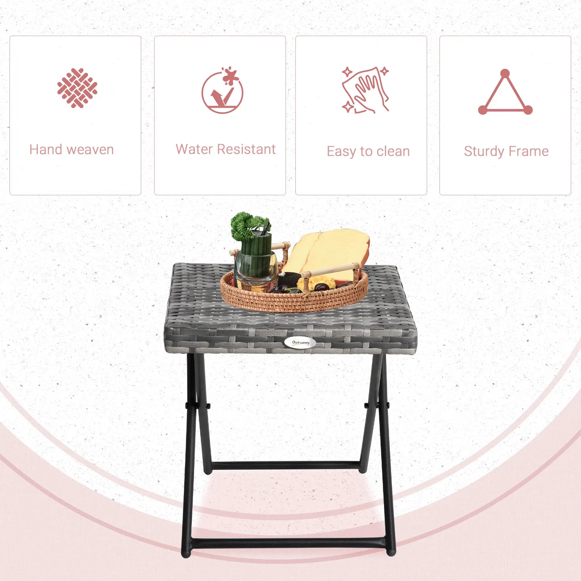 Rattan Coffee Table, Folding Outdoor Side Table, 15.75