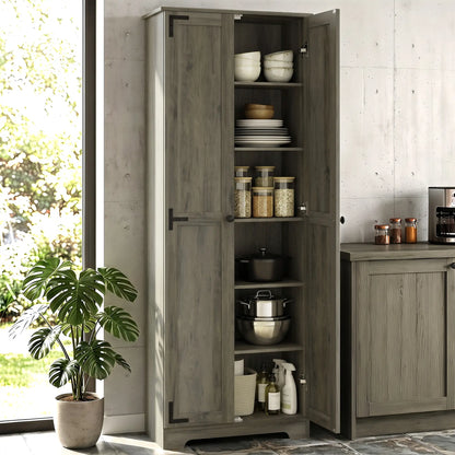67" Farmhouse Pantry Cabinet, 2 Doors, Adjustable Shelves, Distressed, Grey Storage Cabinets at Gallery Canada