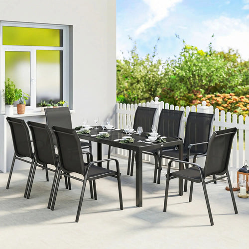 9 Piece Patio Set, Stackable Chairs, Glass Top, Black