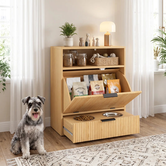 Dog Feeding Station, Food Storage, 2 Pull Out Bowls Dog Bowls Oak at Gallery Canada