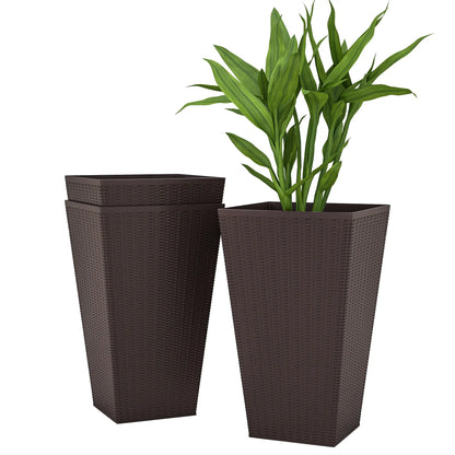 Set of 3 Tall Plant Stand, Indoor Outdoor Flower Pot, Brown Garden Accessories at Gallery Canada