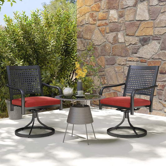 Patio Swivel Chair with Cushion, Outdoor Rocker, Curved Armrests, Red Bistro Sets Black, Red at Gallery Canada
