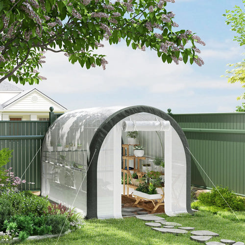 10'x6.6'x6.6' Tunnel Greenhouse, Mesh Door, Windows, Plant Labels, Gloves, White