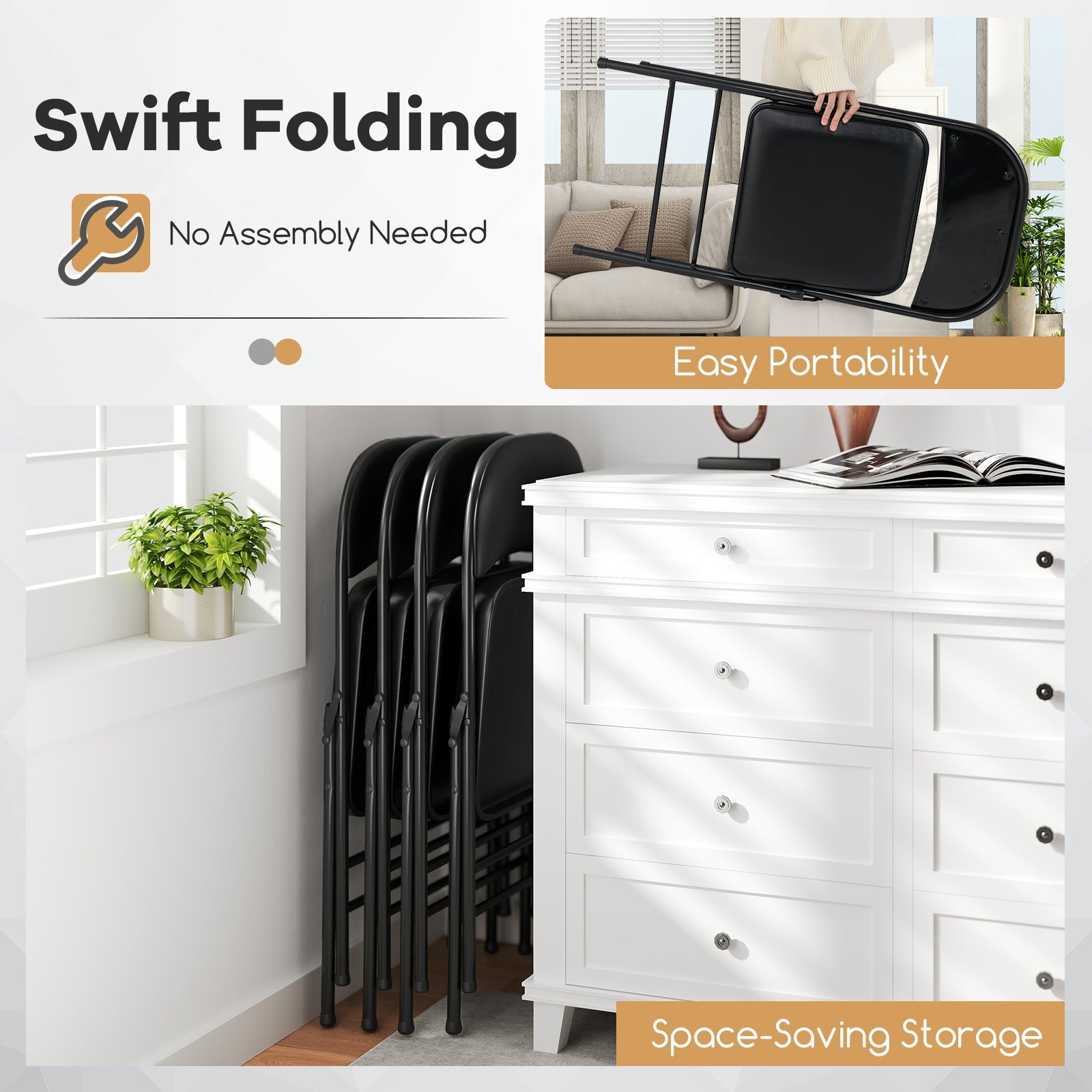 2 Pack Folding Chairs, Metal Frame PVC Leather, Indoor Outdoor, Black Conference Chairs at Gallery Canada