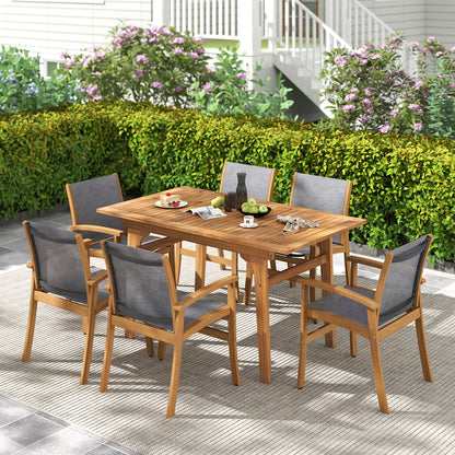 Set Of 2 Patio Dining Chairs, Breathable Fabric, Acacia Wood Frame, Gray Patio Dining Chairs at Gallery Canada