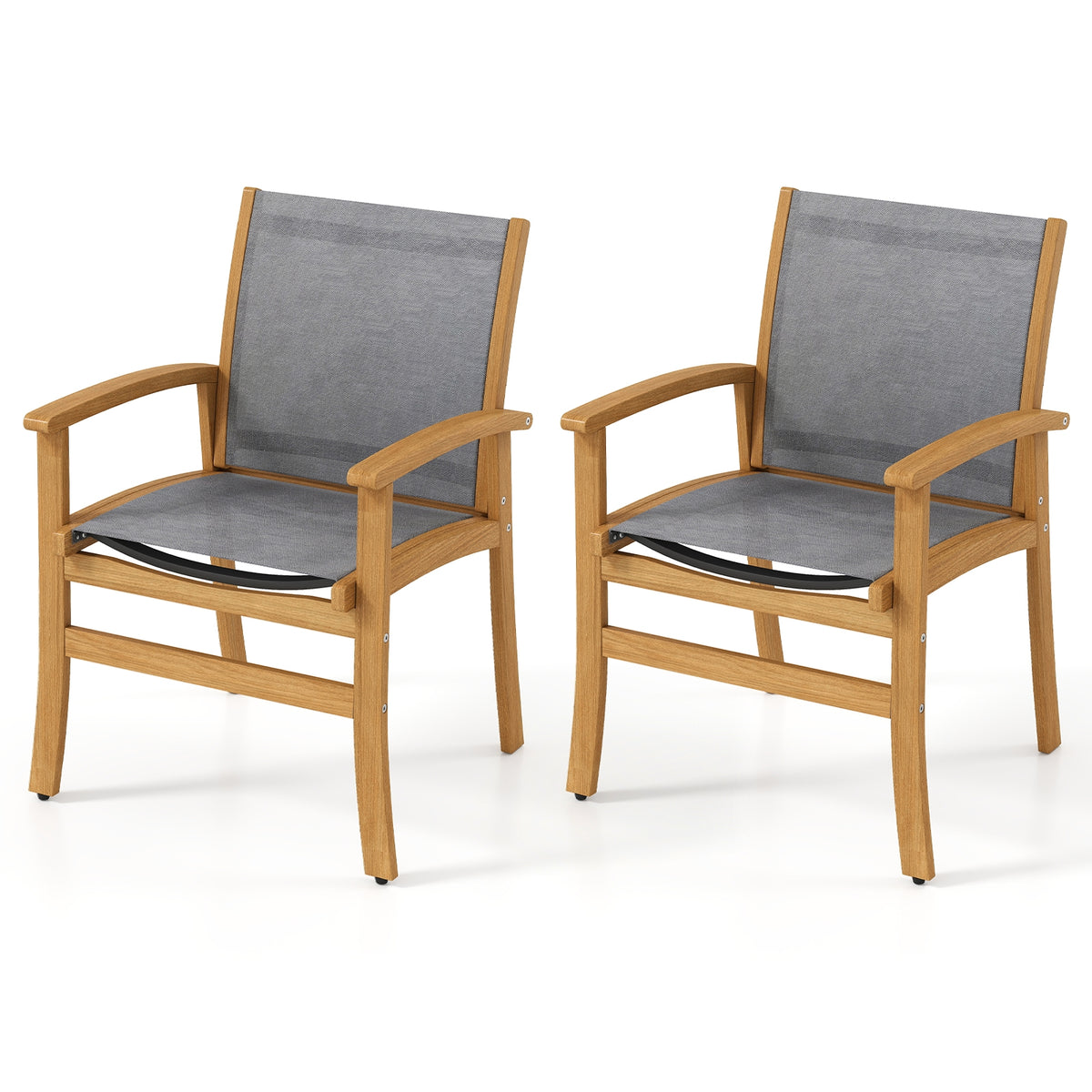 Set Of 2 Patio Dining Chairs, Breathable Fabric, Acacia Wood Frame, Gray Patio Dining Chairs Gray at Gallery Canada