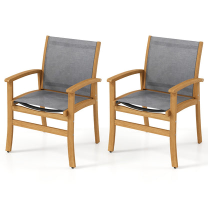 Set Of 2 Patio Dining Chairs, Breathable Fabric, Acacia Wood Frame, Gray Patio Dining Chairs Gray at Gallery Canada
