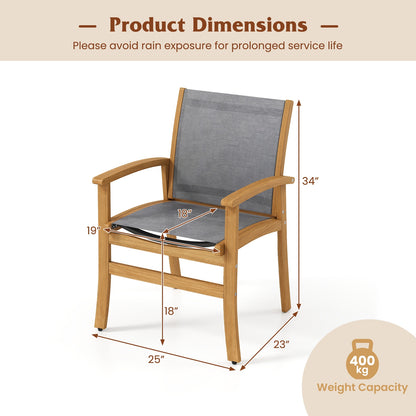 Set Of 2 Patio Dining Chairs, Breathable Fabric, Acacia Wood Frame, Gray Patio Dining Chairs at Gallery Canada