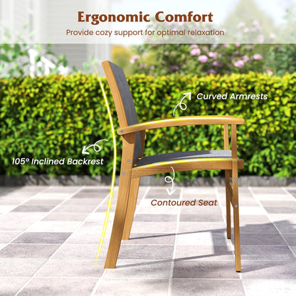 Set Of 2 Patio Dining Chairs, Breathable Fabric, Acacia Wood Frame, Gray Patio Dining Chairs at Gallery Canada