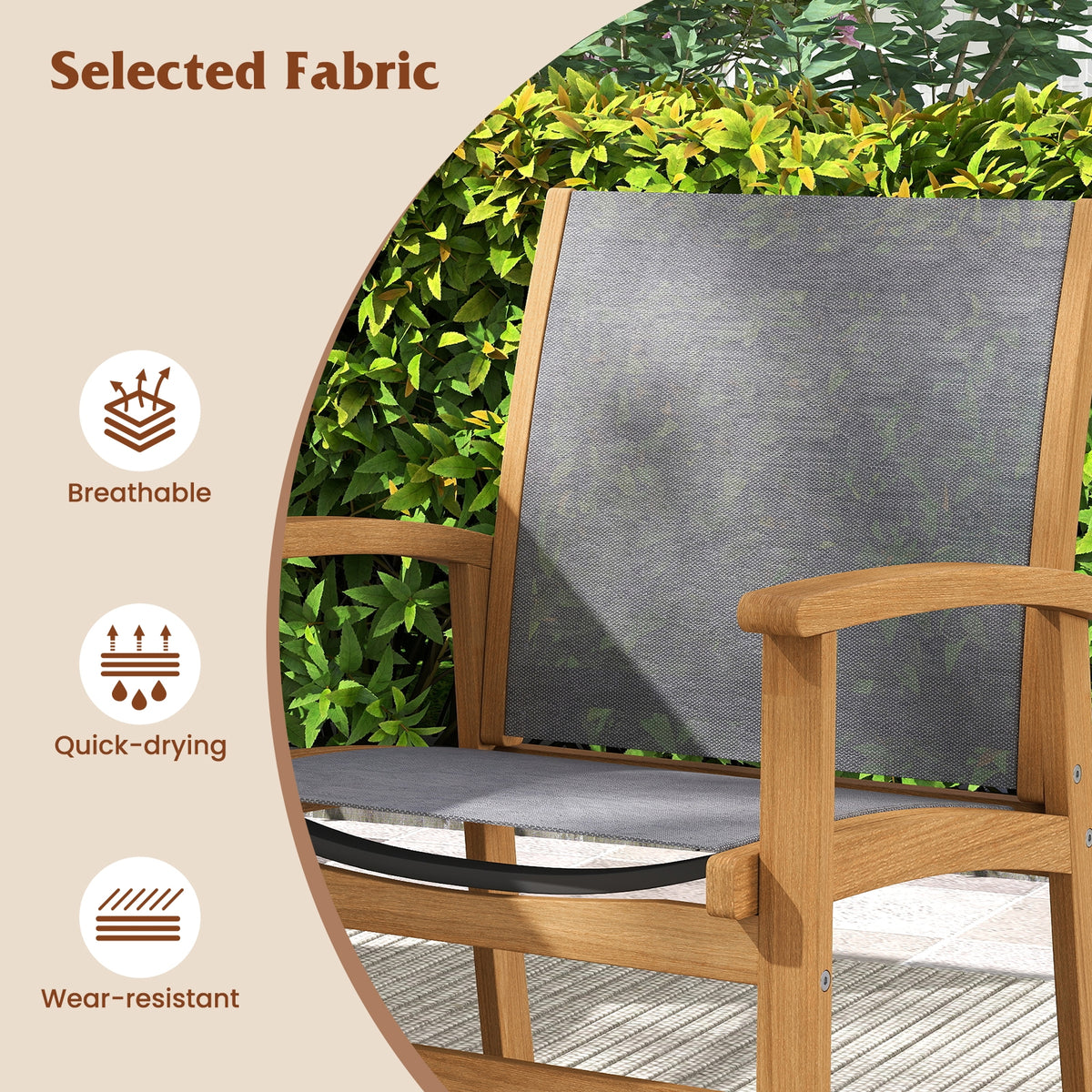 Set Of 2 Patio Dining Chairs, Breathable Fabric, Acacia Wood Frame, Gray Patio Dining Chairs at Gallery Canada