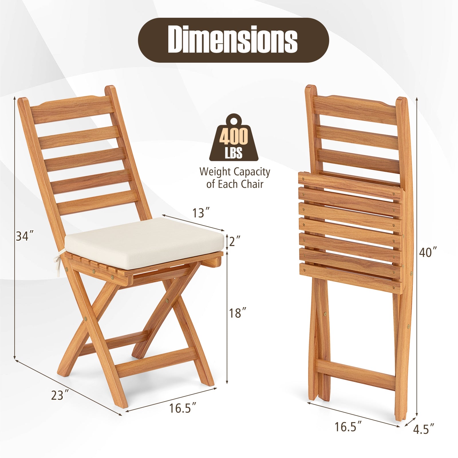 Patio Folding Chairs, Set of 2, Soft Seat Cushion, White Patio Dining Chairs at Gallery Canada