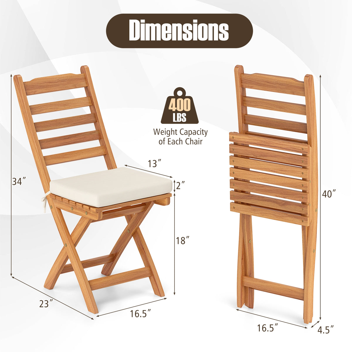 Patio Folding Chairs, Set of 2, Soft Seat Cushion, White Patio Dining Chairs at Gallery Canada