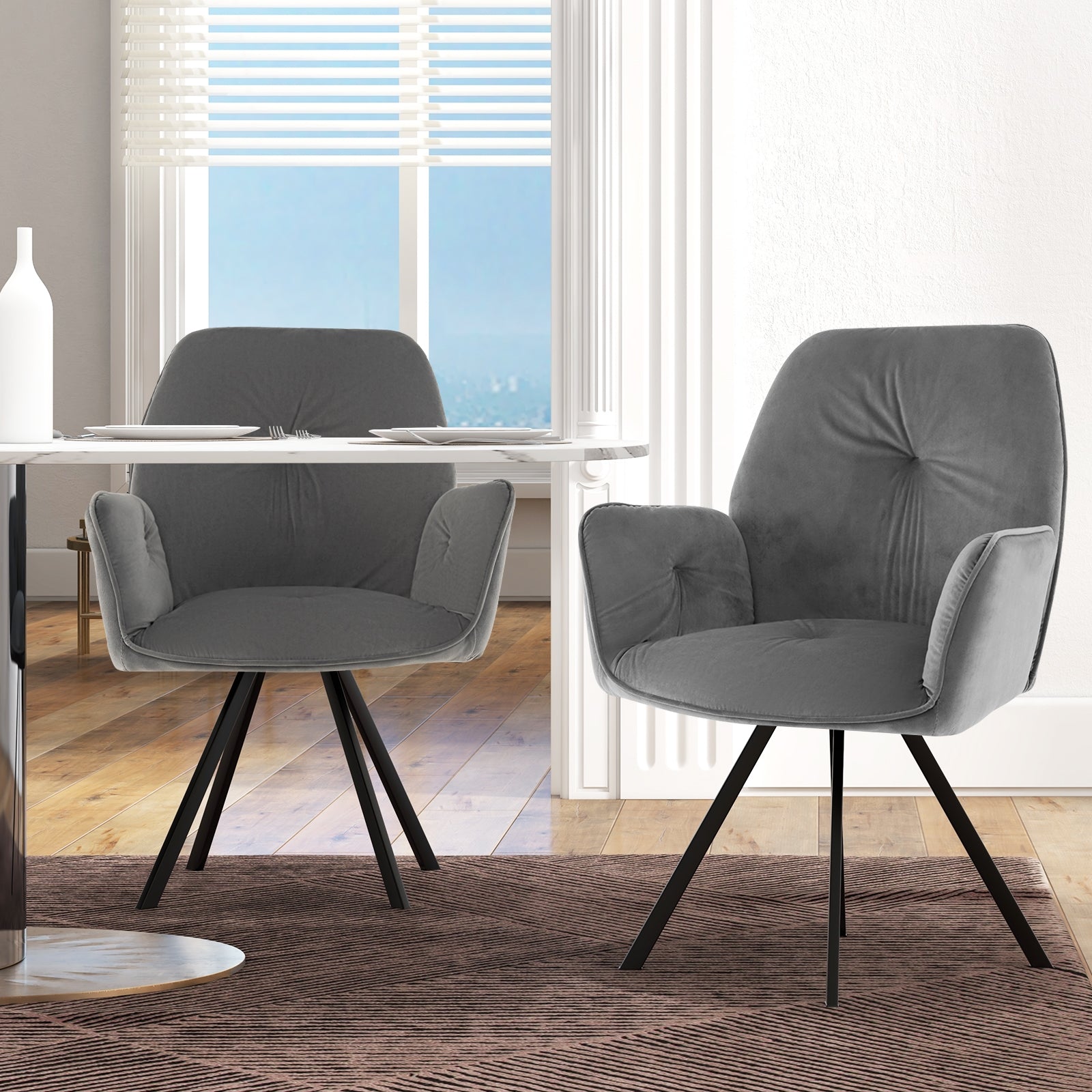 Swivel Accent Arm Chairs, Set of 2, Metal Legs, Gray Accent Chairs at Gallery Canada