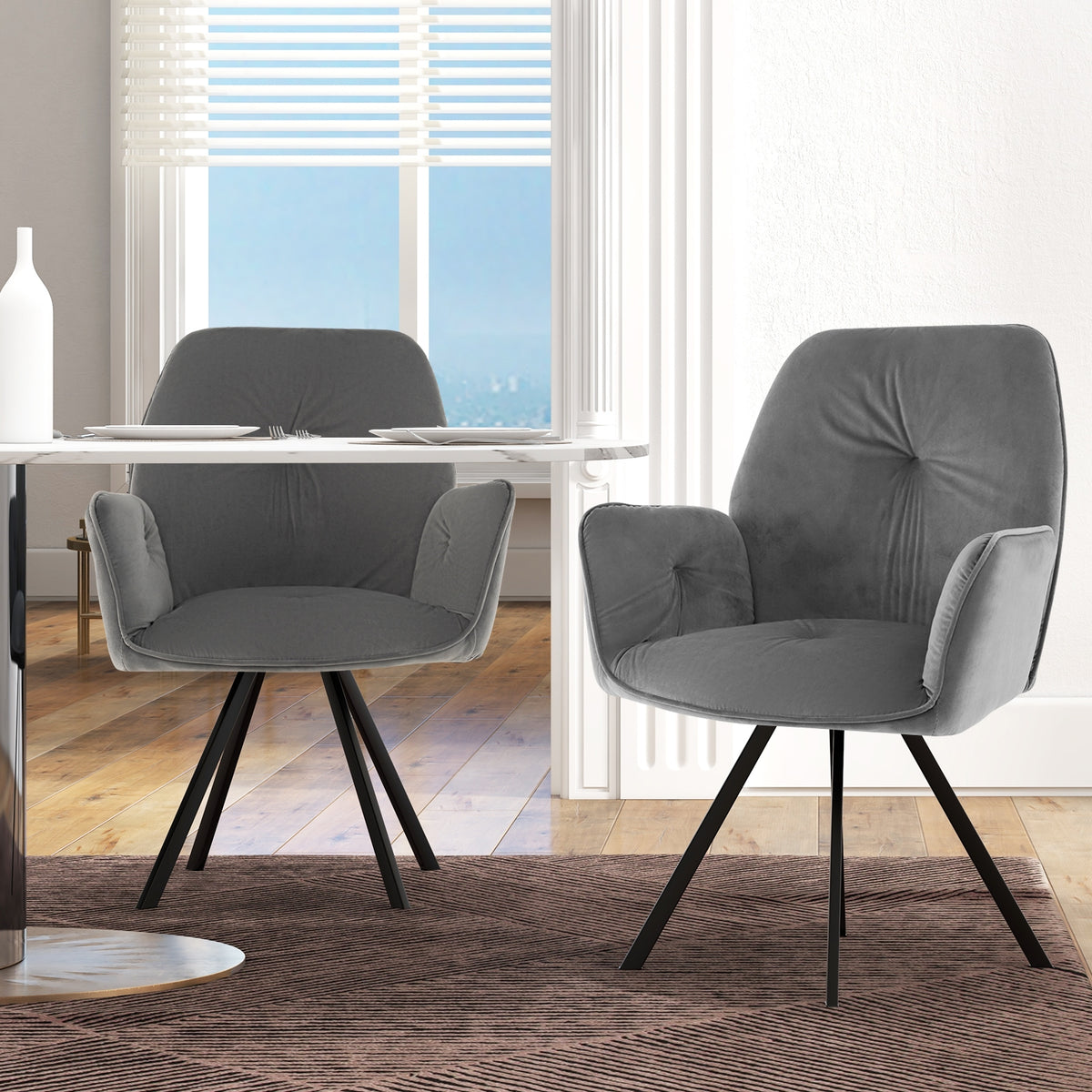 Swivel Accent Arm Chairs, Set of 2, Metal Legs, Gray Accent Chairs at Gallery Canada