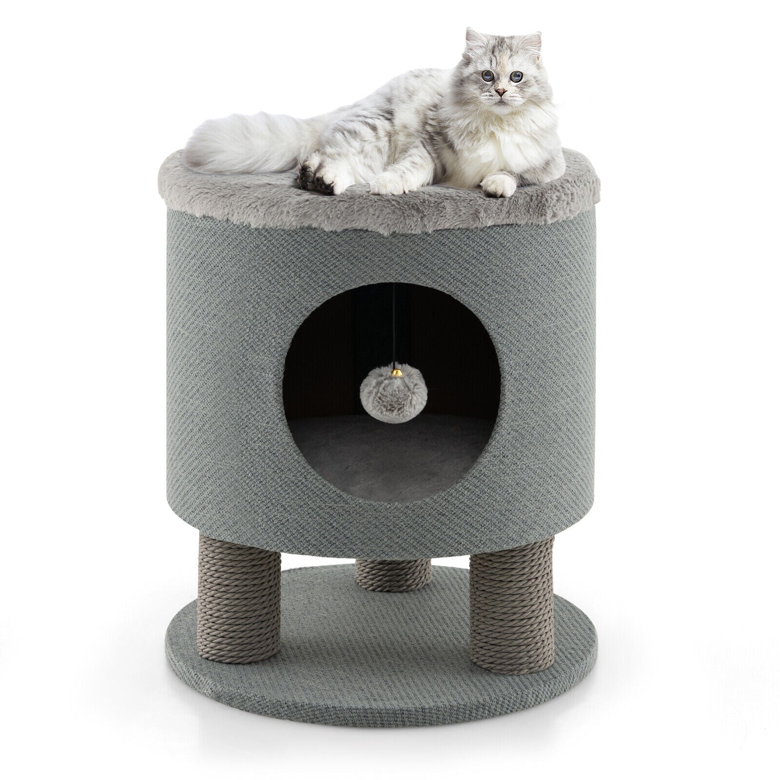 3-in-1 Cat Condo Stool, Kitty Bed, Scratching Posts, Plush Ball Toy, Gray Cat Trees Condos & Scratchers at Gallery Canada