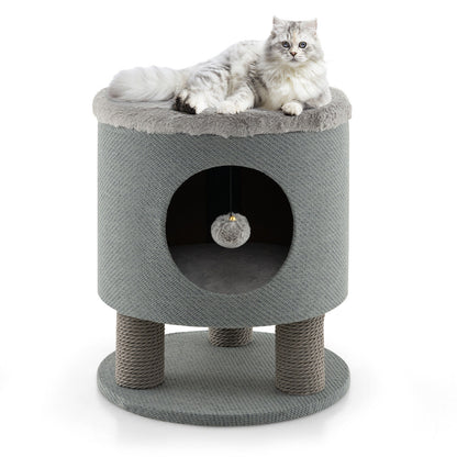 3-in-1 Cat Condo Stool, Kitty Bed, Scratching Posts, Plush Ball Toy, Gray Cat Trees Condos & Scratchers at Gallery Canada