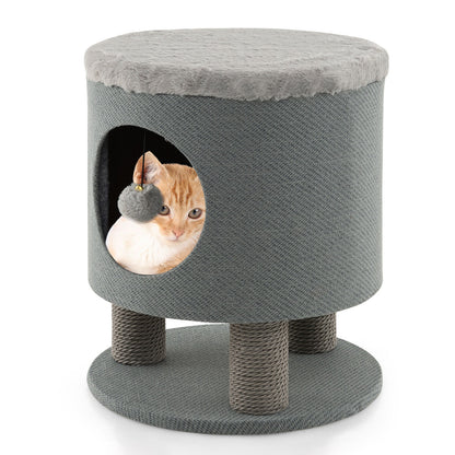 3-in-1 Cat Condo Stool, Kitty Bed, Scratching Posts, Plush Ball Toy, Gray Cat Trees Condos & Scratchers at Gallery Canada