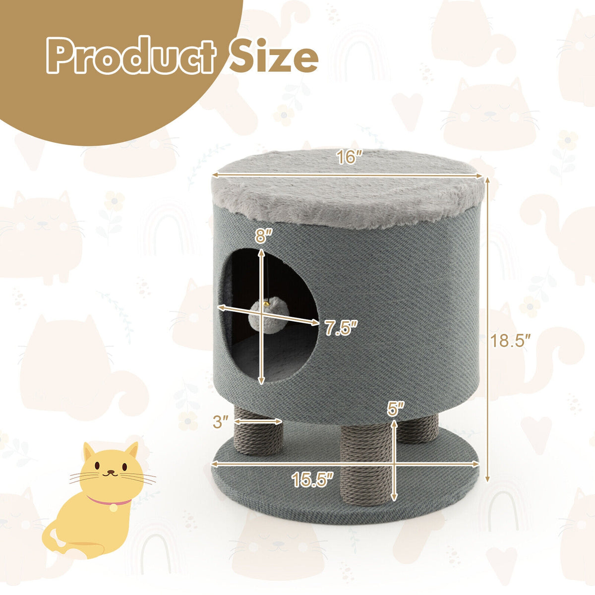 3-in-1 Cat Condo Stool, Kitty Bed, Scratching Posts, Plush Ball Toy, Gray Cat Trees Condos & Scratchers at Gallery Canada