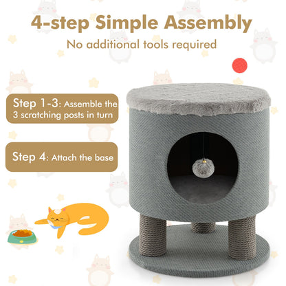 3-in-1 Cat Condo Stool, Kitty Bed, Scratching Posts, Plush Ball Toy, Gray Cat Trees Condos & Scratchers at Gallery Canada