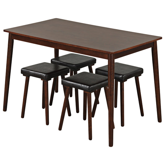 5 Piece Dining Table Set For 4, 4 Upholstered Stools, Rubber Wood Legs, Brown Dining Room Sets Brown at Gallery Canada
