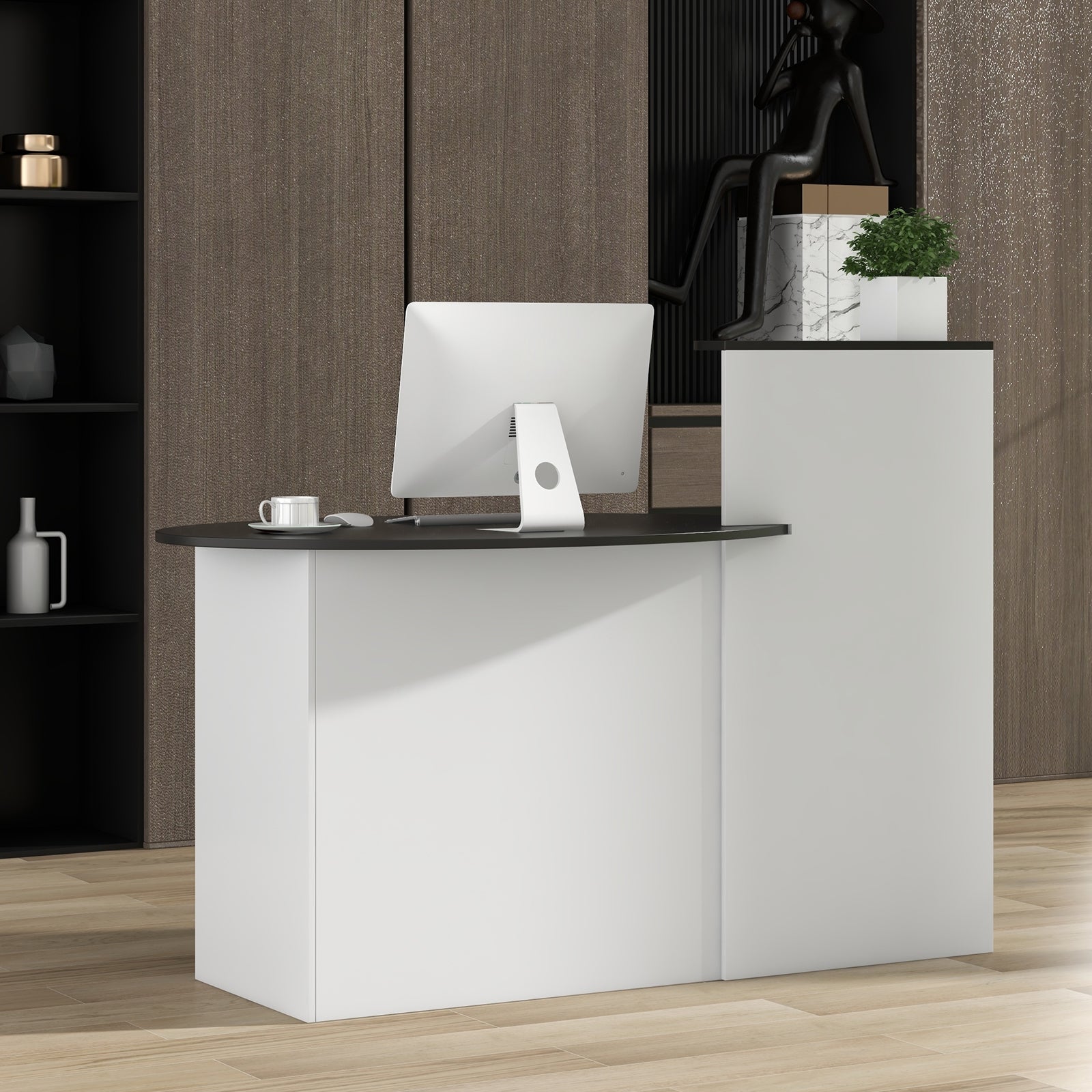 Modern Reception Desk, Oval Tabletop, Black Computer Desks at Gallery Canada