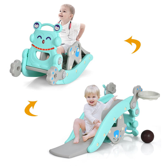 4-in-1 Rocking Horse Slide Set, Blue Climbers & Slides Blue at Gallery Canada