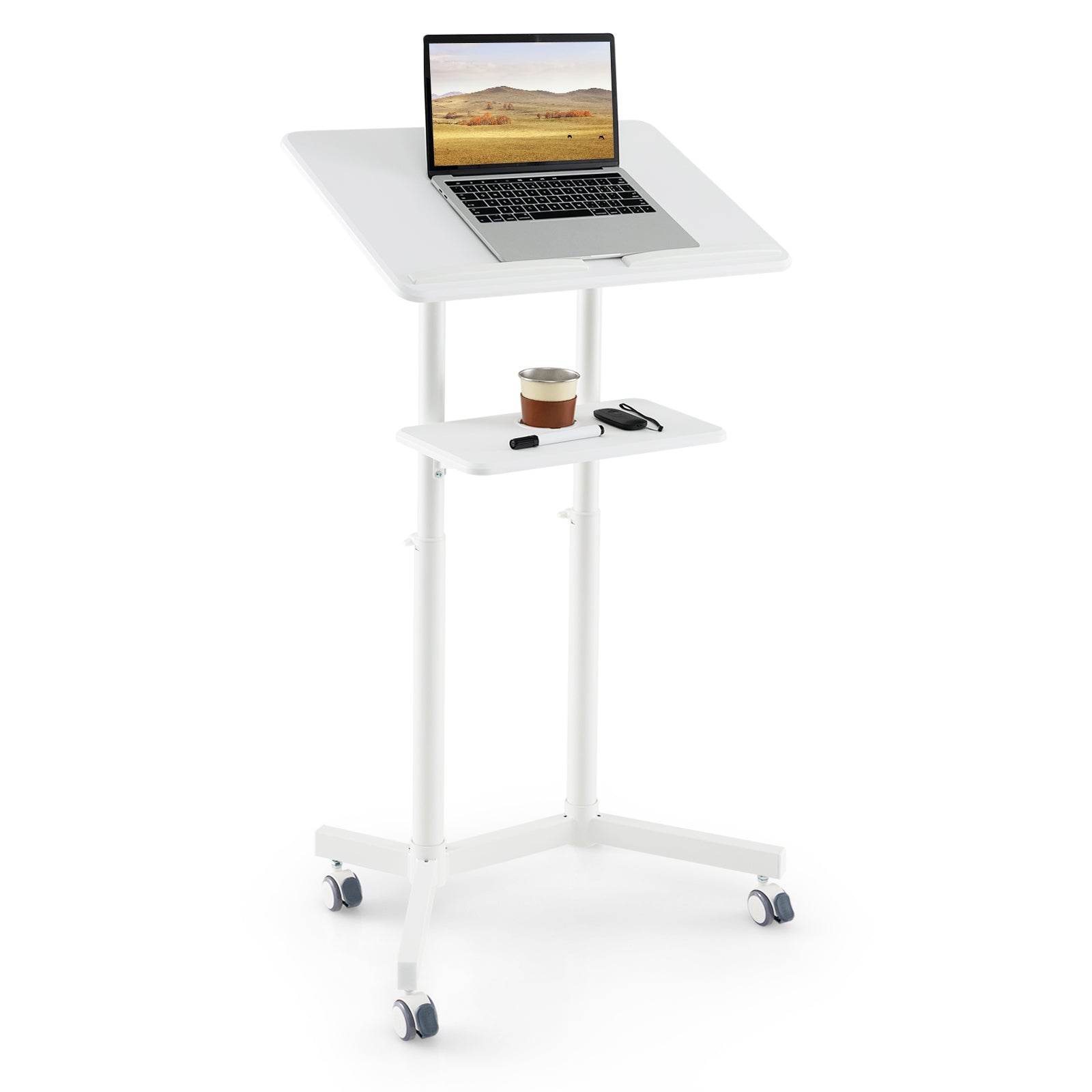 Mobile Lectern Podium, Height Adjustable Rolling Laptop Cart, White Laptop Tables & Printer Stands White at Gallery Canada
