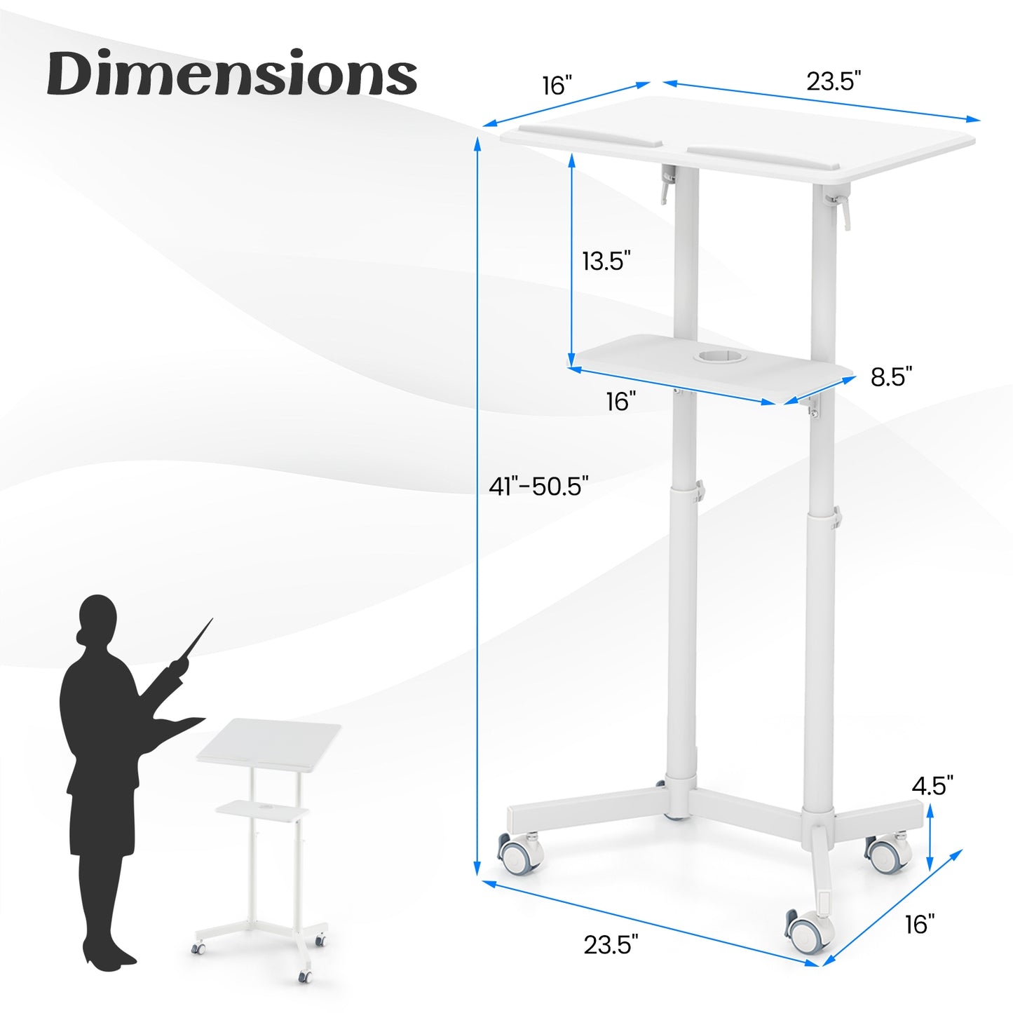 Mobile Lectern Podium, Height Adjustable Rolling Laptop Cart, White Laptop Tables & Printer Stands at Gallery Canada