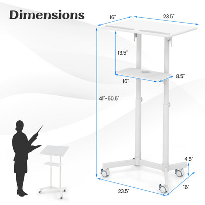 Mobile Lectern Podium, Height Adjustable Rolling Laptop Cart, White Laptop Tables & Printer Stands at Gallery Canada
