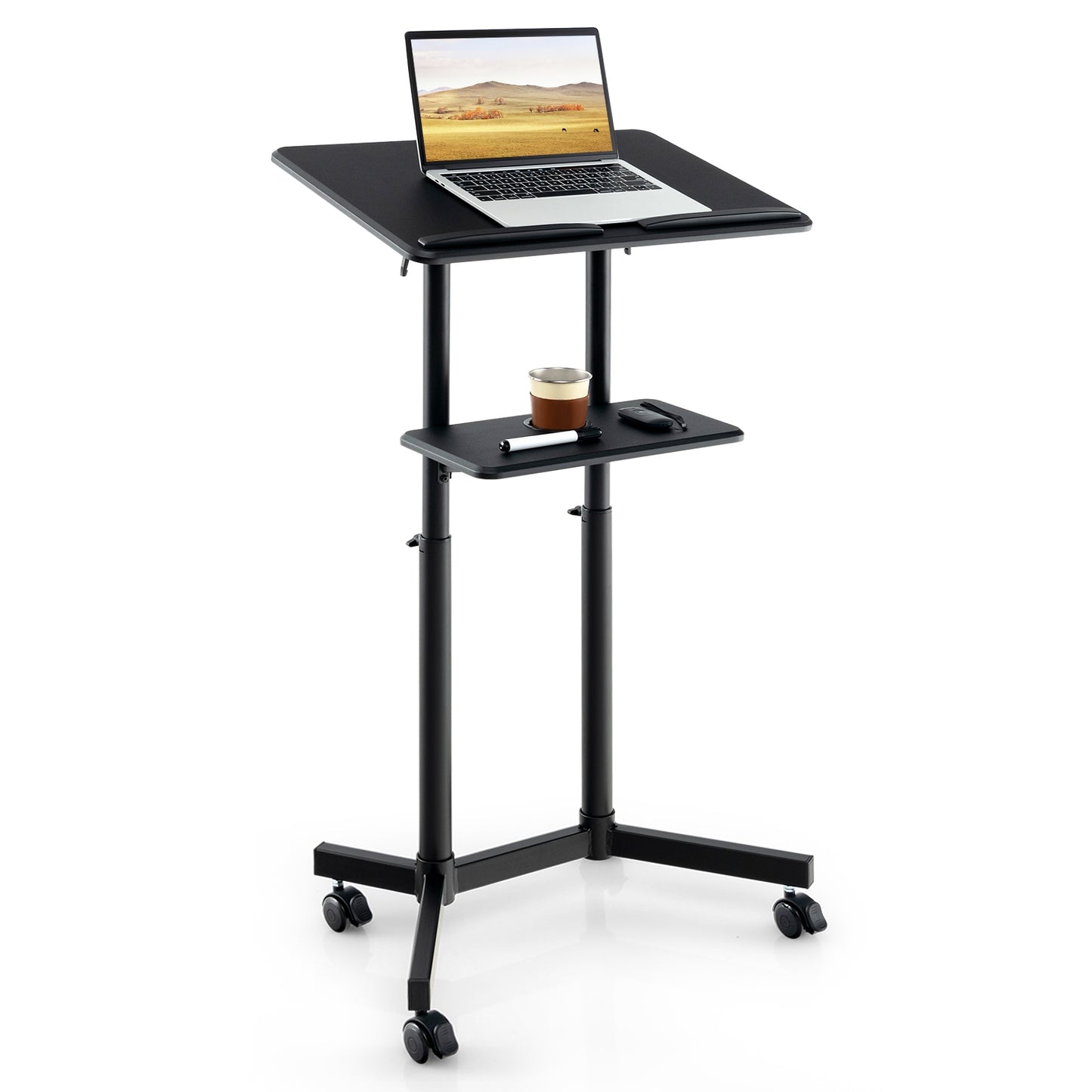 Mobile Lectern Podium, Height Adjustable Rolling Laptop Cart, Black Laptop Tables & Printer Stands at Gallery Canada