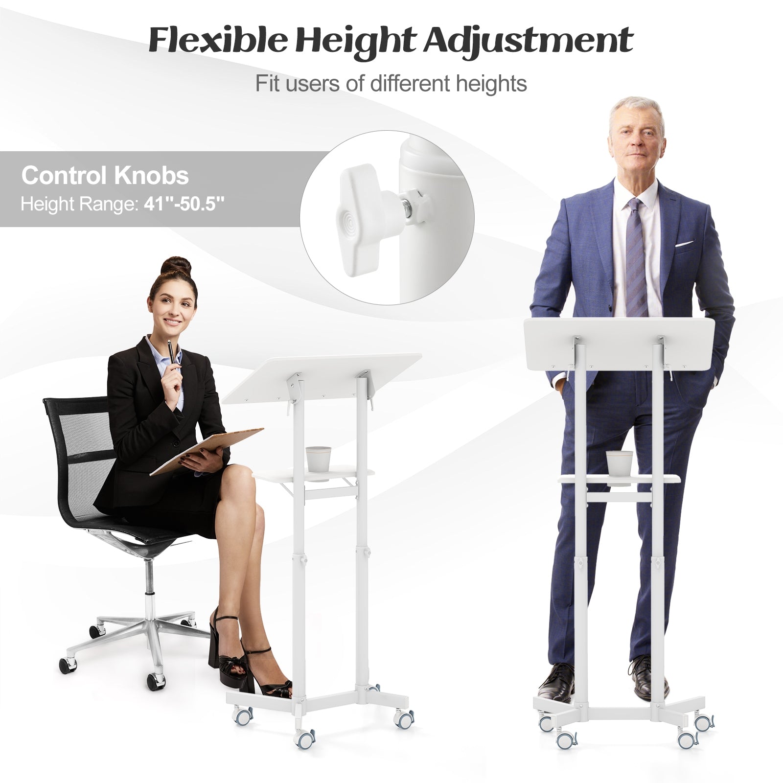 Mobile Lectern Podium, Height Adjustable Rolling Laptop Cart, White Laptop Tables & Printer Stands at Gallery Canada