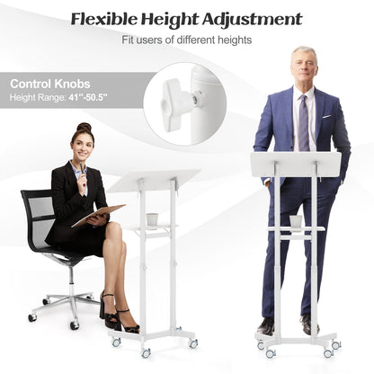 Mobile Lectern Podium, Height Adjustable Rolling Laptop Cart, White Laptop Tables & Printer Stands at Gallery Canada
