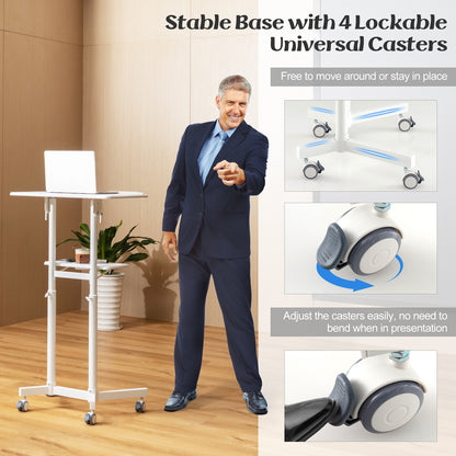 Mobile Lectern Podium, Height Adjustable Rolling Laptop Cart, White Laptop Tables & Printer Stands at Gallery Canada
