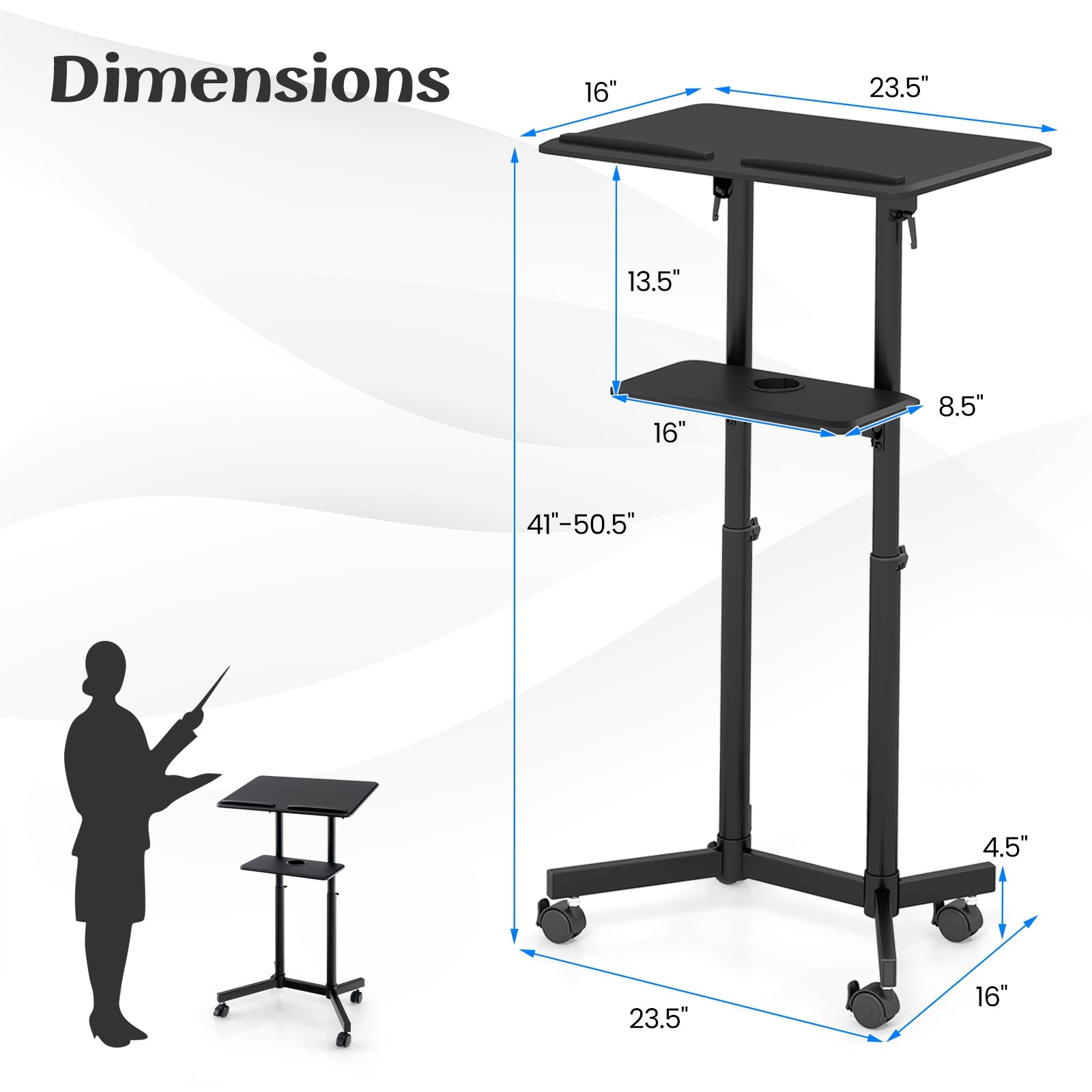Mobile Lectern Podium, Height Adjustable Rolling Laptop Cart, Black Laptop Tables & Printer Stands at Gallery Canada