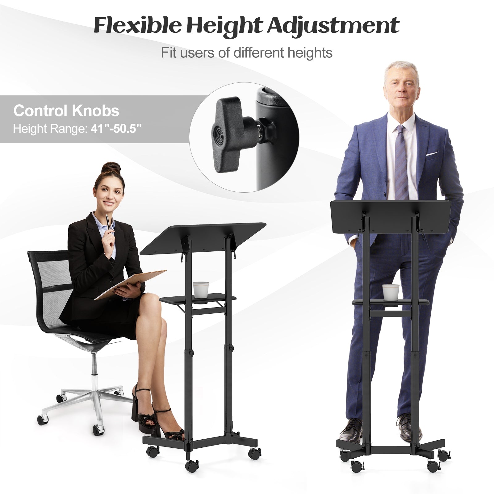 Mobile Lectern Podium, Height Adjustable Rolling Laptop Cart, Black Laptop Tables & Printer Stands at Gallery Canada