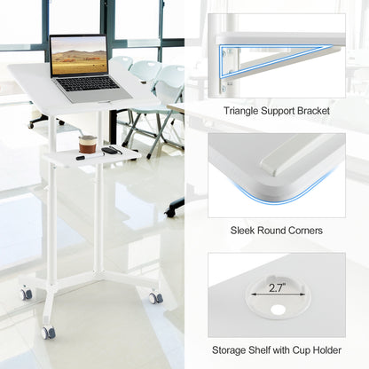 Mobile Lectern Podium, Height Adjustable Rolling Laptop Cart, White Laptop Tables & Printer Stands at Gallery Canada