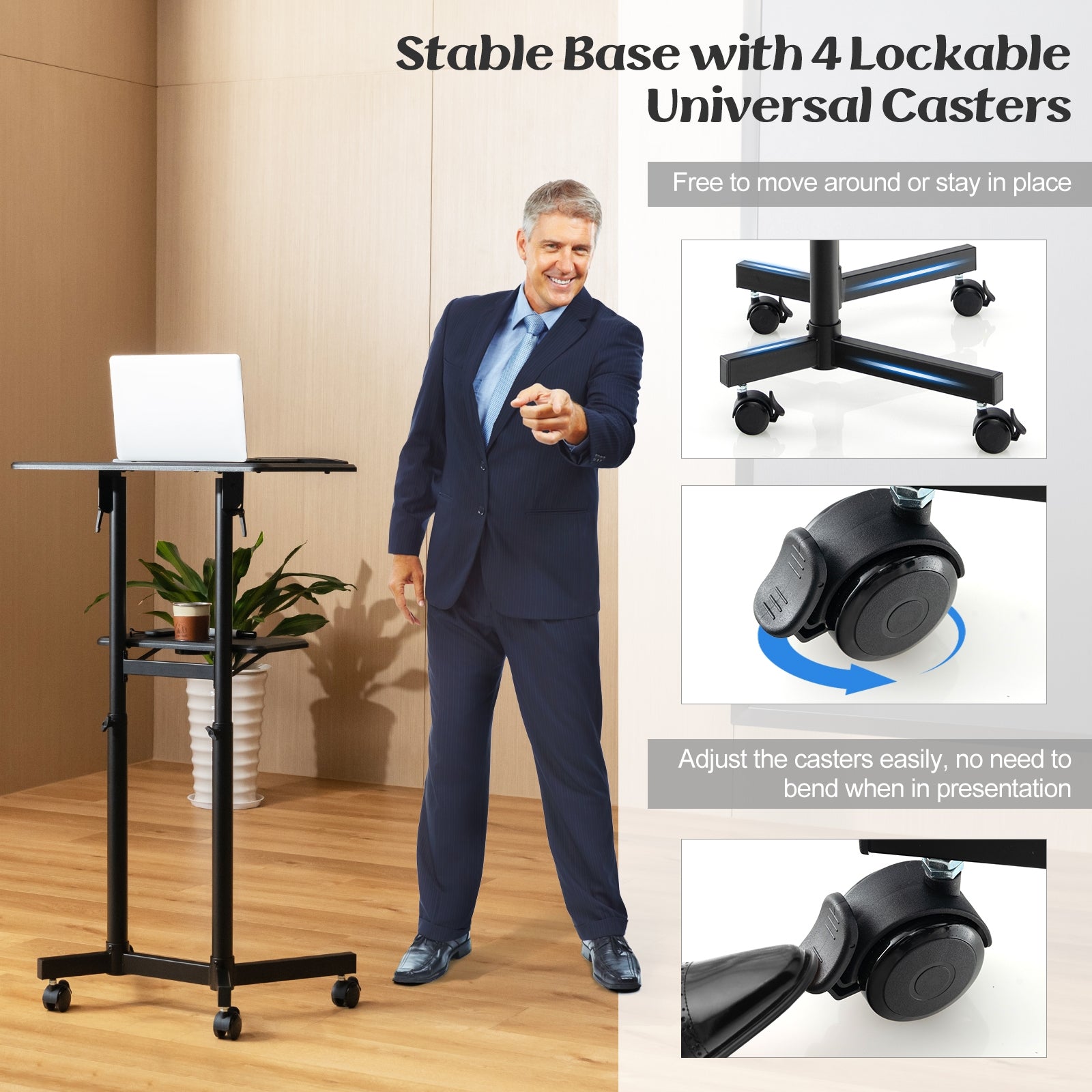 Mobile Lectern Podium, Height Adjustable Rolling Laptop Cart, Black Laptop Tables & Printer Stands at Gallery Canada