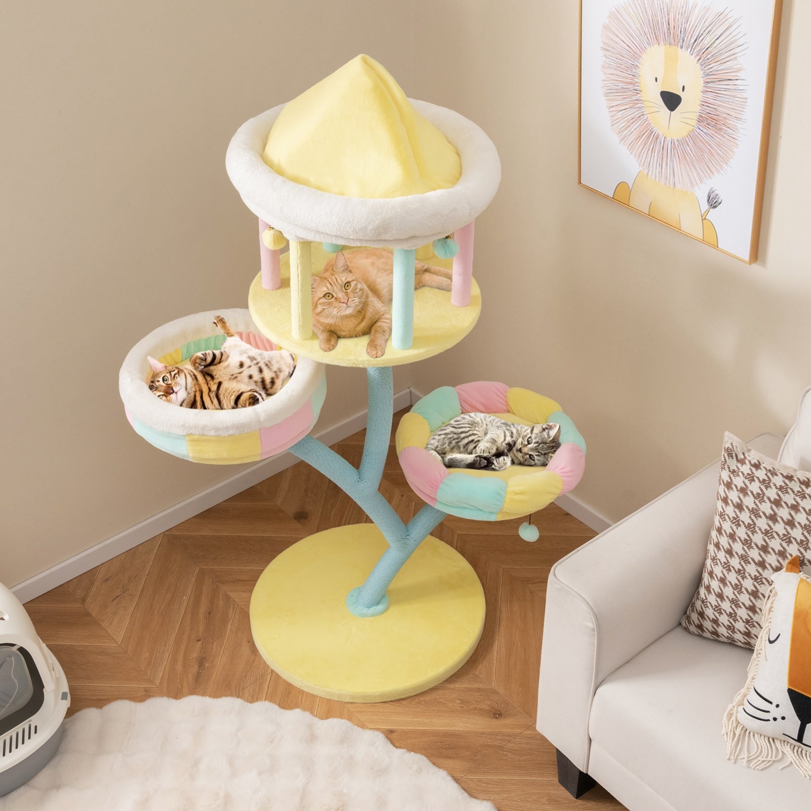 Multi-Layer Cat Tree, 2 Removable Perches, Scratching Posts Cat Trees Condos & Scratchers at Gallery Canada