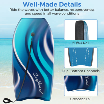 33/37/41 Inches Body Board EPS Core XPE Deck, Blue Surfing at Gallery Canada