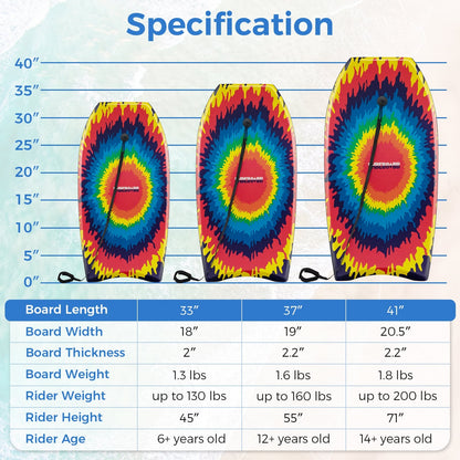 33/37/41 Inches Lightweight Body Board, EPS Core XPE Deck HDPE Bottom, Multicolor Surfing at Gallery Canada