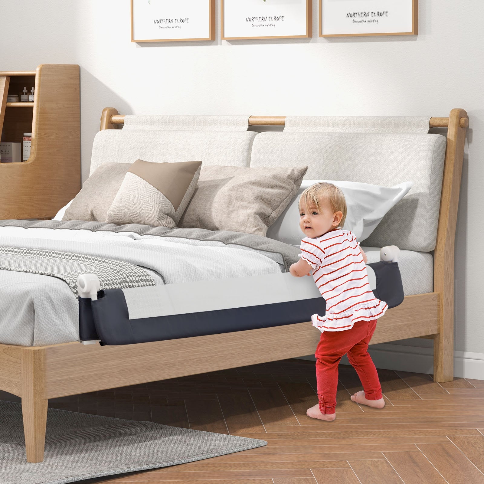 60-Inch Foldable Bed Rail, Swing Down Baby Guard, Adjustable Safety Strap, Grey Bed Rails at Gallery Canada