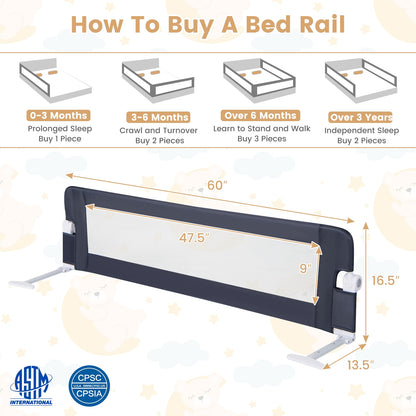 60-Inch Foldable Bed Rail, Swing Down Baby Guard, Adjustable Safety Strap, Grey Bed Rails at Gallery Canada
