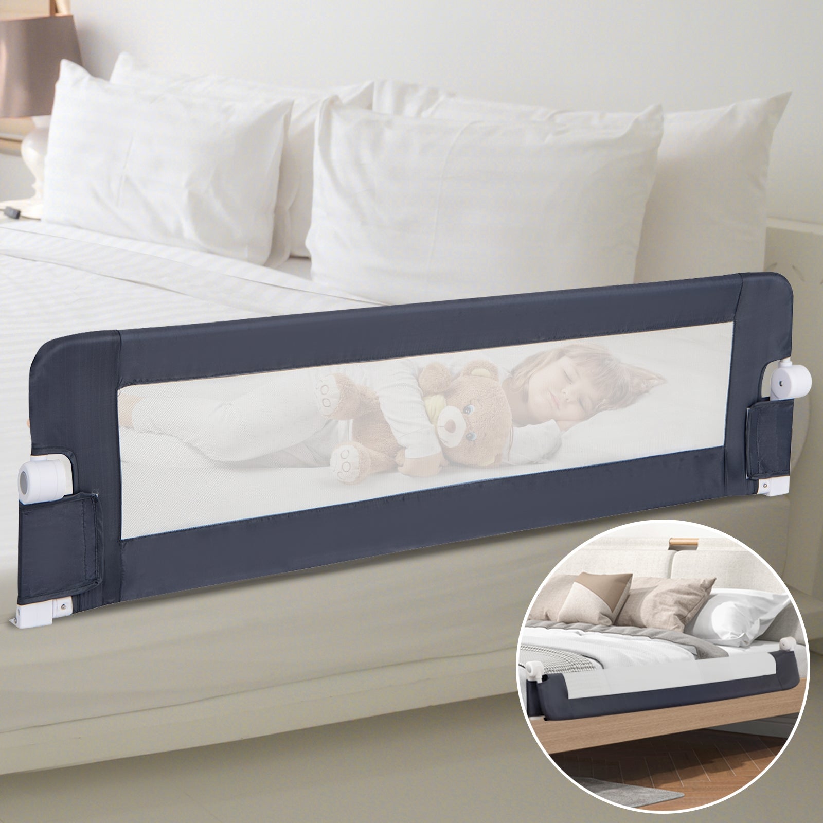 60-Inch Foldable Bed Rail, Swing Down Baby Guard, Adjustable Safety Strap, Grey Bed Rails at Gallery Canada