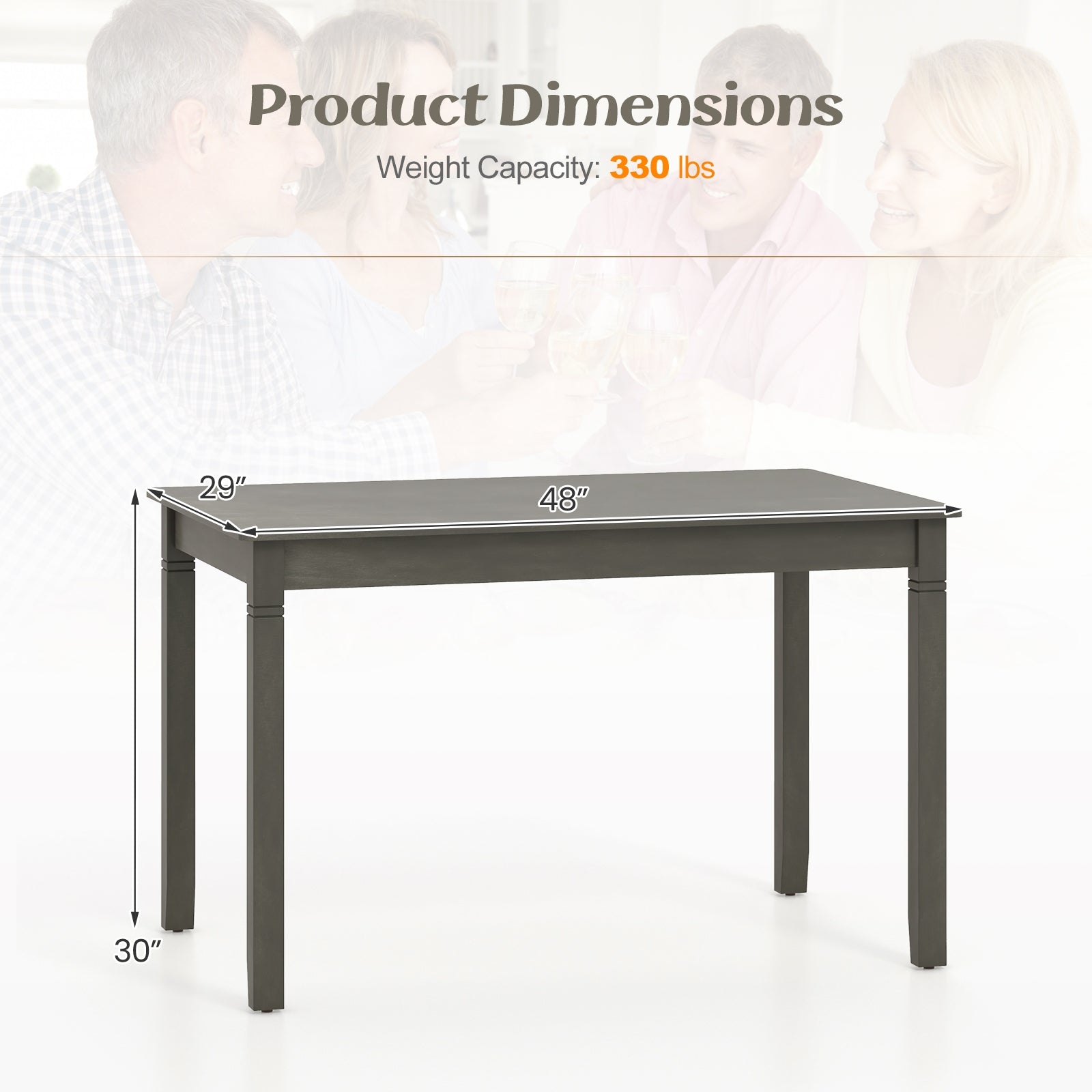 48-Inch Wooden Dining Table For 4, Rectangular Kitchen Table, Gray Dining Tables at Gallery Canada