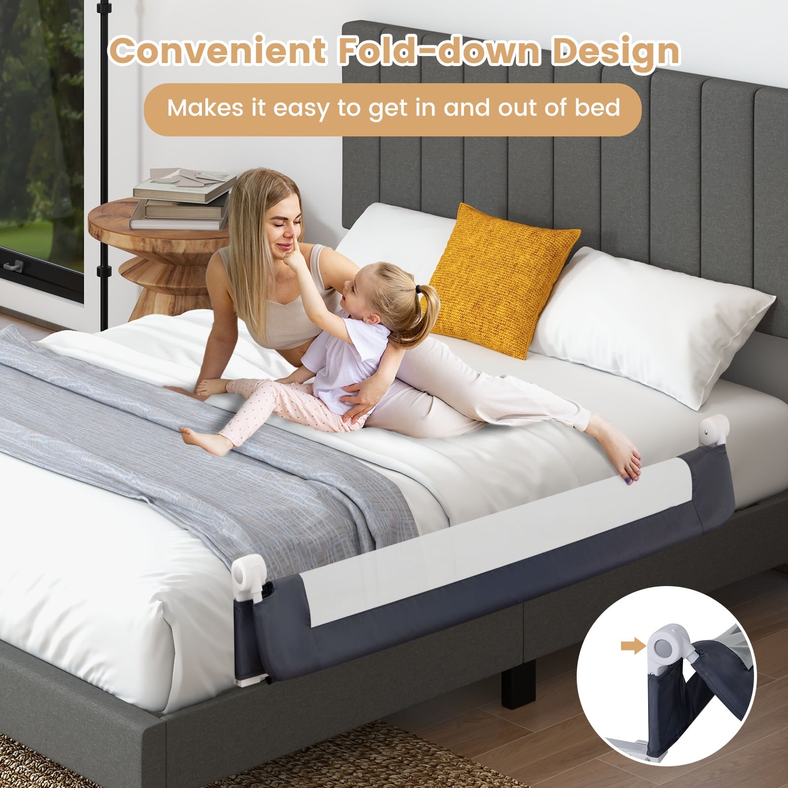 60-Inch Foldable Bed Rail, Swing Down Baby Guard, Adjustable Safety Strap, Grey Bed Rails at Gallery Canada